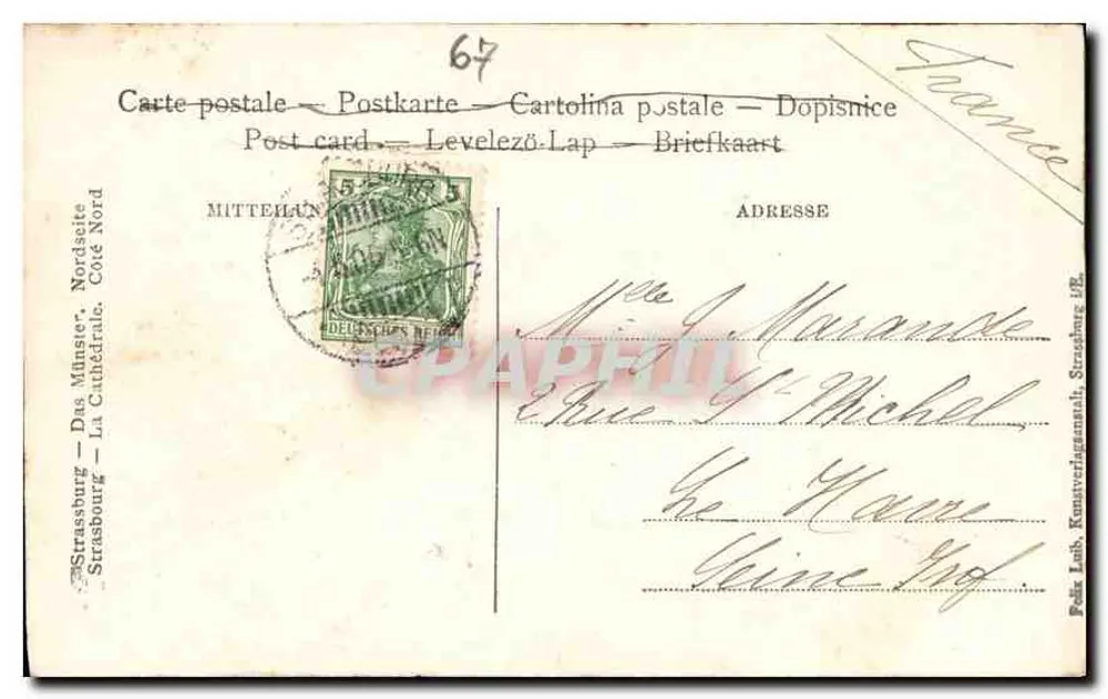 Strasbourg — La Cathédrale — éditeur Felix Loh, Strasbourg - Verso