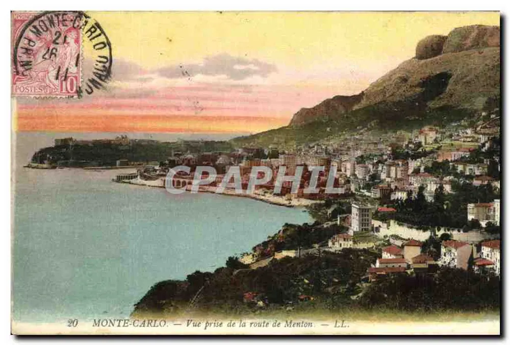 Monte-Carlo — Ansicht vom Weg nach Menton — LL. Nr. 20 - Vorderseite