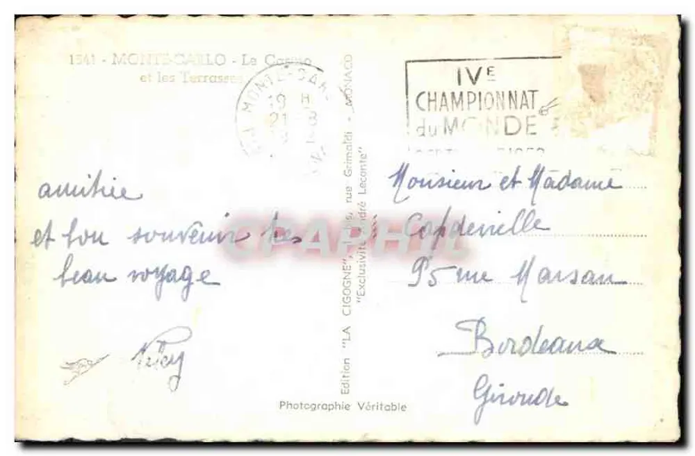 La Cigogne — Monte-Carlo — Édition Véritable - Verso