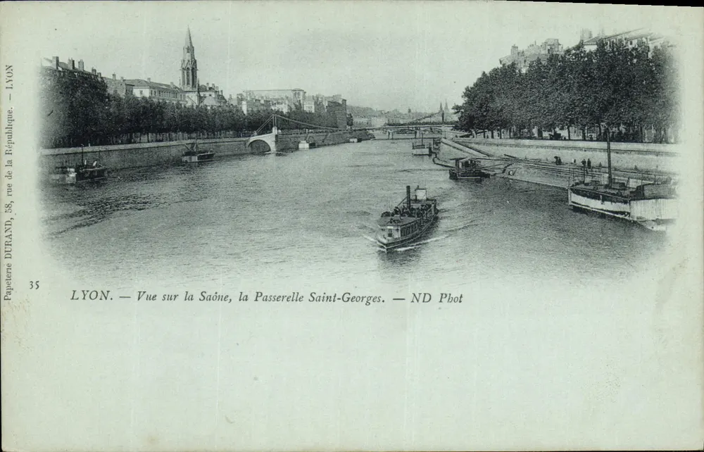 LYON — Blick auf die Saône, die Brücke Saint-Georges — Papierfabrik DURAND, Nr. 35 - Vorderseite