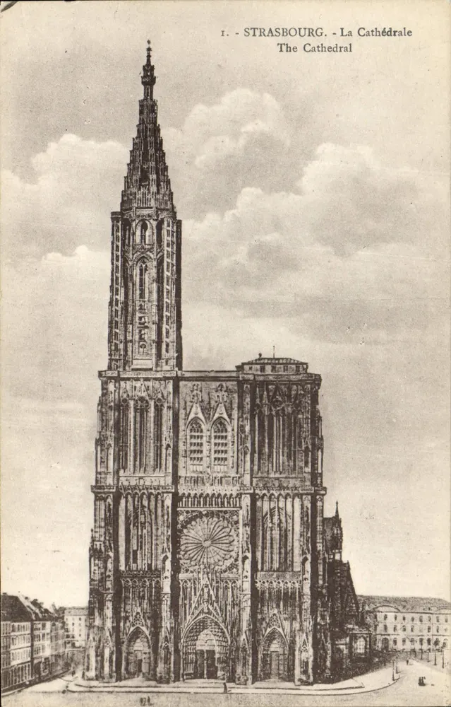 Estrasburgo - A Catedral — vista da fachada e da flecha — editor CH. Berderet, n° 67 - Frente