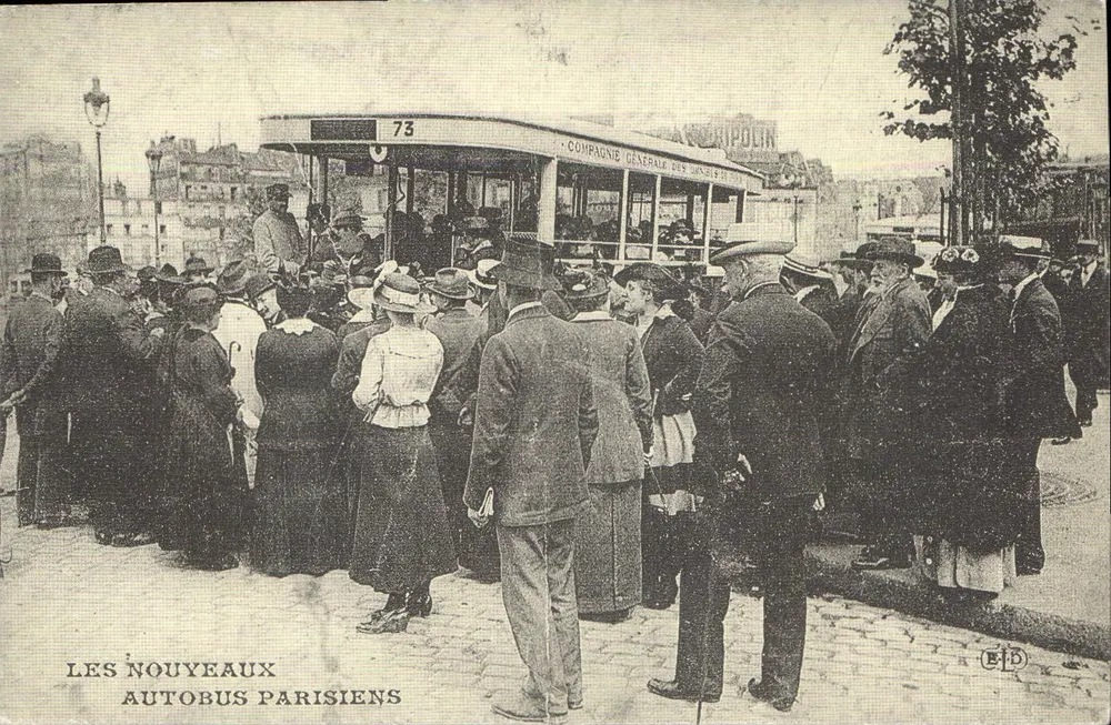Os novos ônibus de Paris — Compagnie Générale des Omnibus, linha 73 — editor B.I.D. - Frente