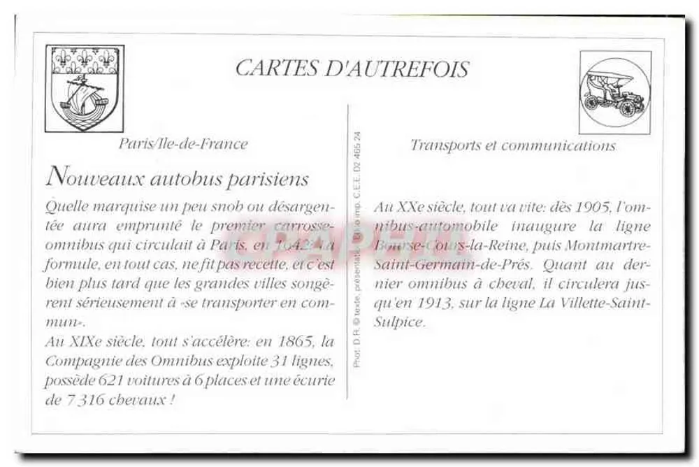 Os novos ônibus de Paris — Compagnie Générale des Omnibus, linha 73 — editor B.I.D. - Verso