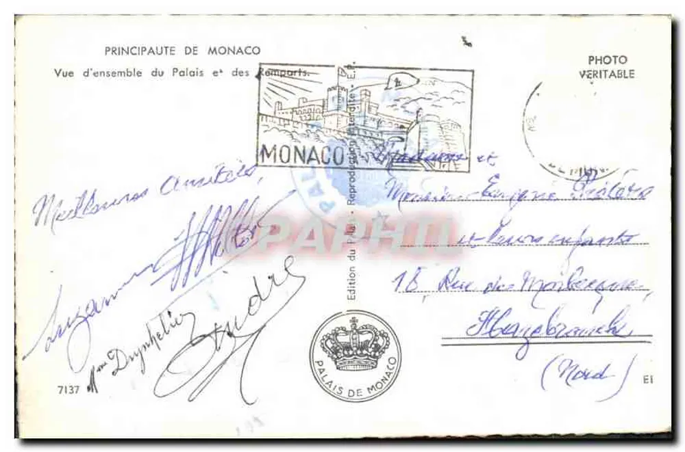Palast und Mauern von Monaco — Édition du Palais de Monaco n°7137 - Rückseite