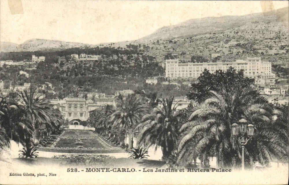 Monte-Carlo — Die Gärten und Riviera Palace — Edition Giletta, phot., Nice, n° 528 - Vorderseite