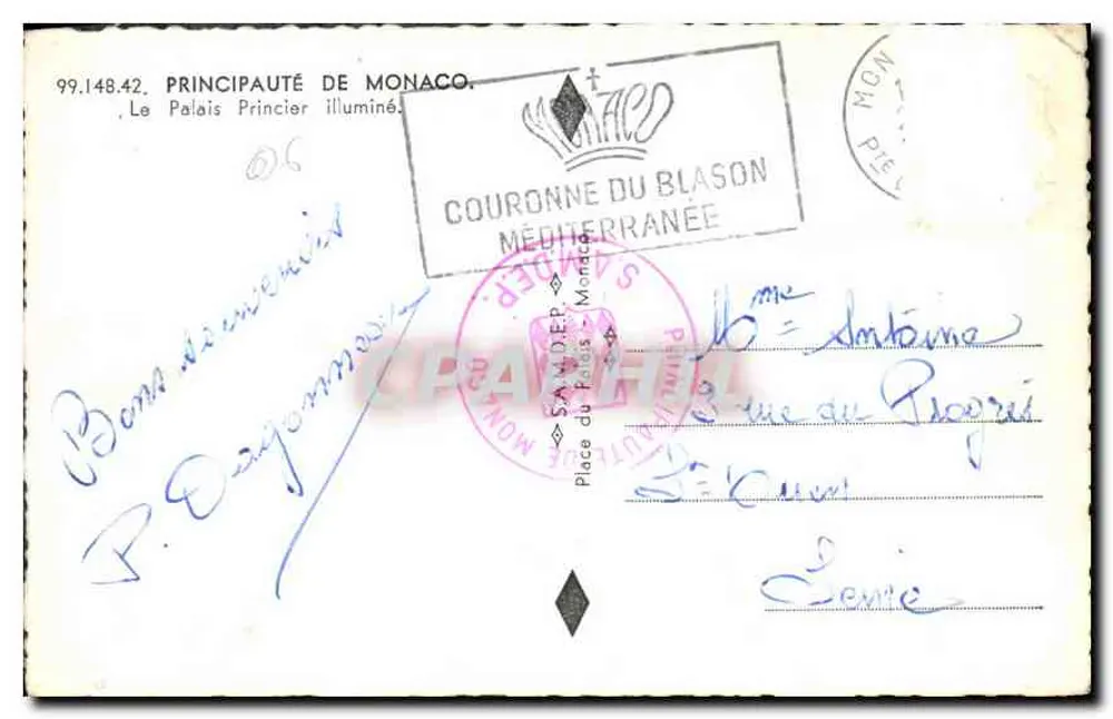 Prinzliches Schloss beleuchtet — Fürstentum Monaco — Verlag S.A. M.D.I.P. Nr. 99.148.42 - Rückseite