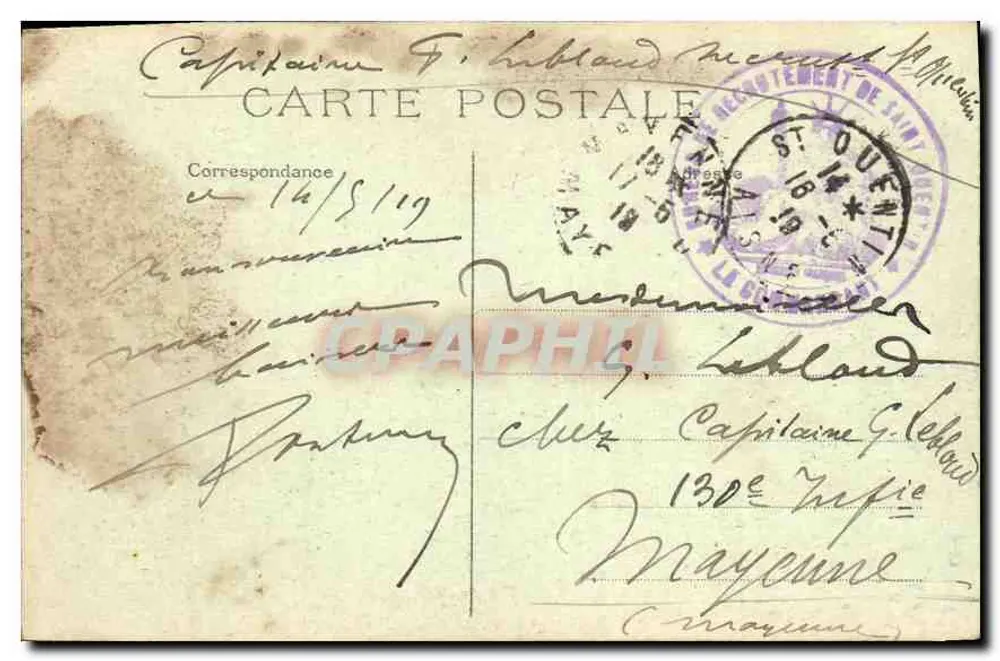 St-Quentin — Place de l'Hôtel de Ville — März 1919 — Photo Bille, Verlag Fontenay-a-Bois - Rückseite