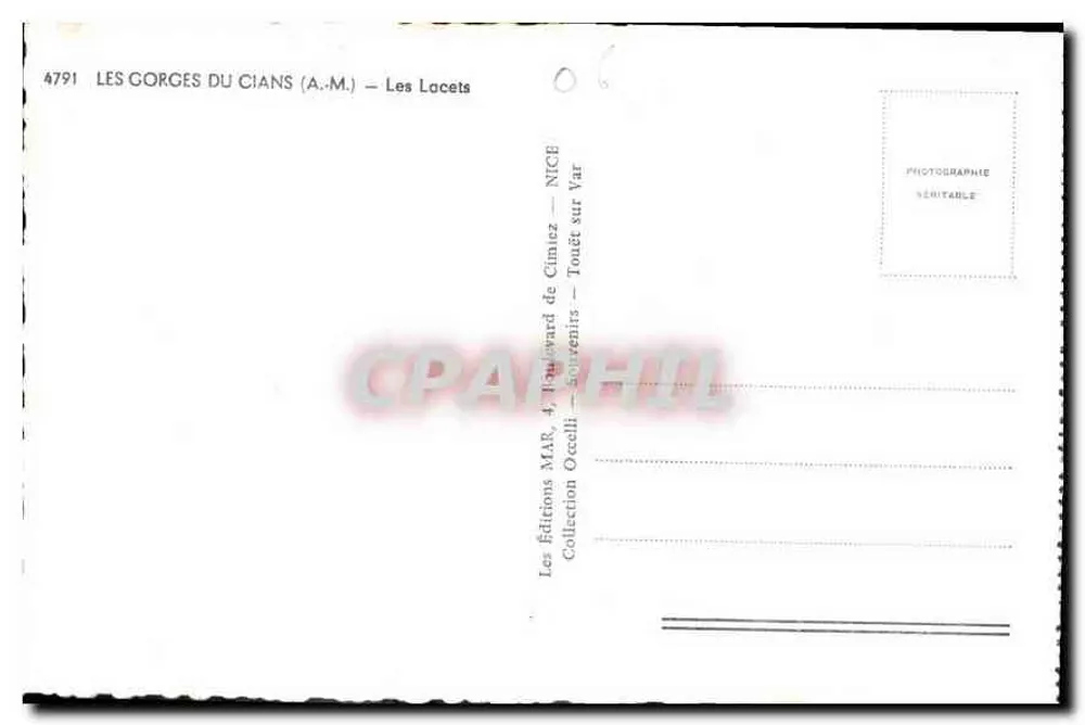 As Gorges do Cians — Os Curvas — Éditions MAR, 47 Boulevard de Cimiez, Nice - Verso