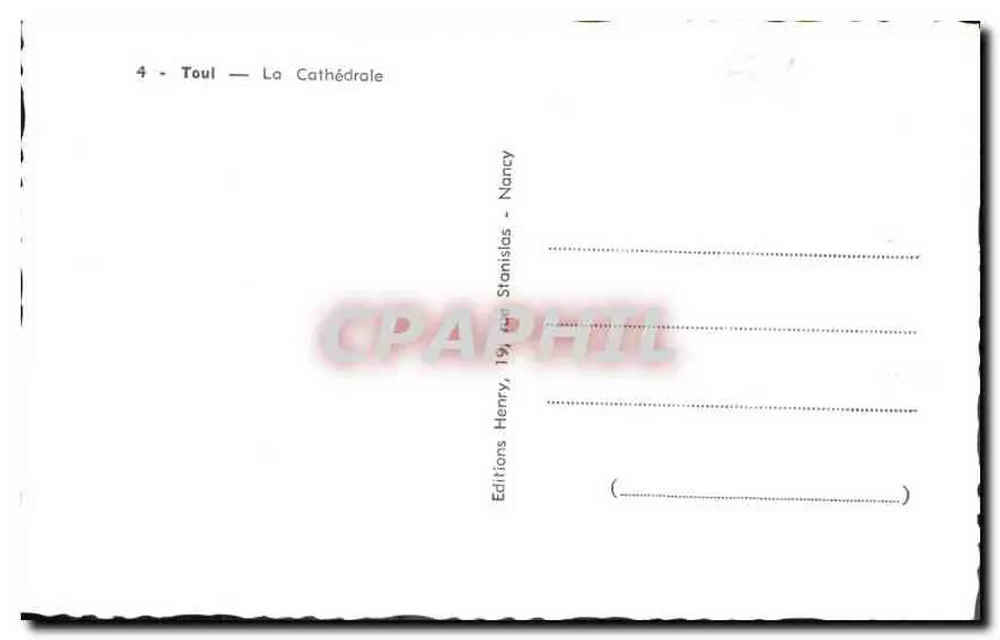 Toul — A Catedral — Éditions Henry, Nancy - Verso