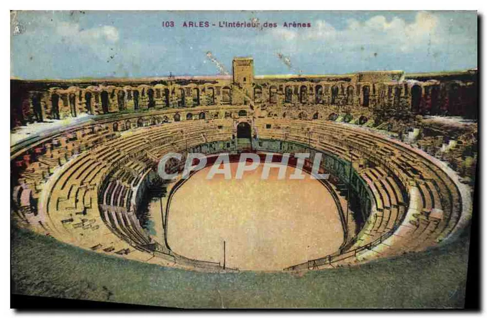 Arles - Interior das Aréias — Bilhete postal antigo n°103, edição J. Georges Arles - Frente