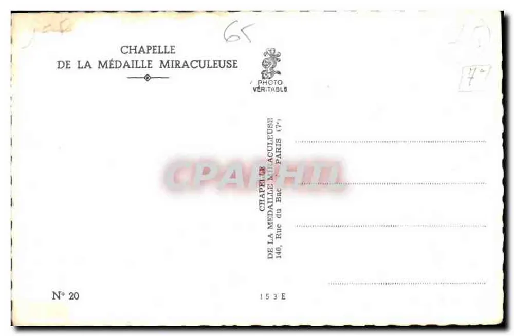 Capela da Medalha Milagrosa — Paris — Foto Verdadeira N° 20 - Verso