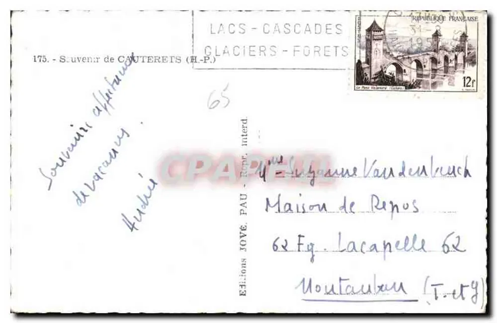 Cauterets — Lembrança de Cauterets — Edições JOVÉ, PAU - Verso