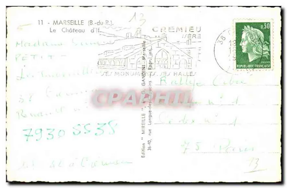 O Castelo de If — Marselha — Edição Mireille - Verso