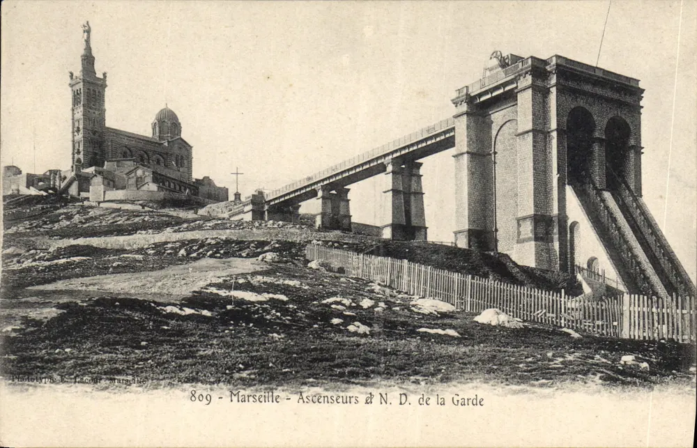 Marselha - Elevadores & Nossa Senhora da Guarda — Fototipia L. Lacoud, Marselha, n°809 - Frente