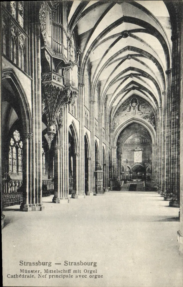 Straßburg — Kathedrale — Hauptnave mit Orgel - Vorderseite