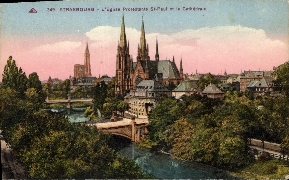 Strasbourg - Evangelische Kirche St-Paul und die Kathedrale - Vorderseite