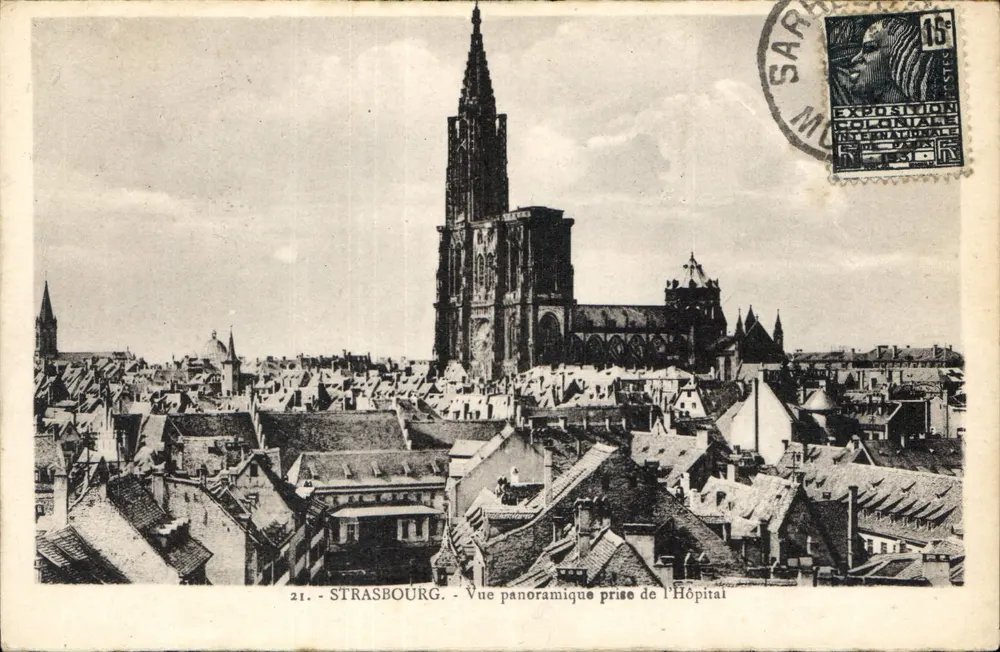 Straßburg - Panoramablick vom Krankenhaus — Karten 'La Cigogne de la Goupe' - Vorderseite