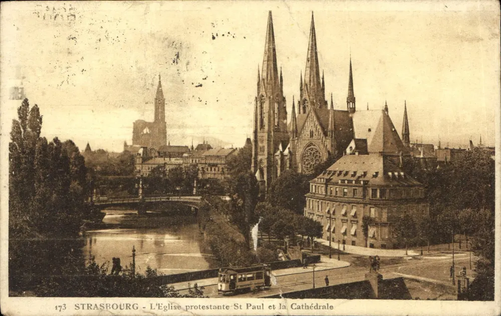 Straßburg - Evangelische Kirche St. Paul und die Kathedrale - Vorderseite
