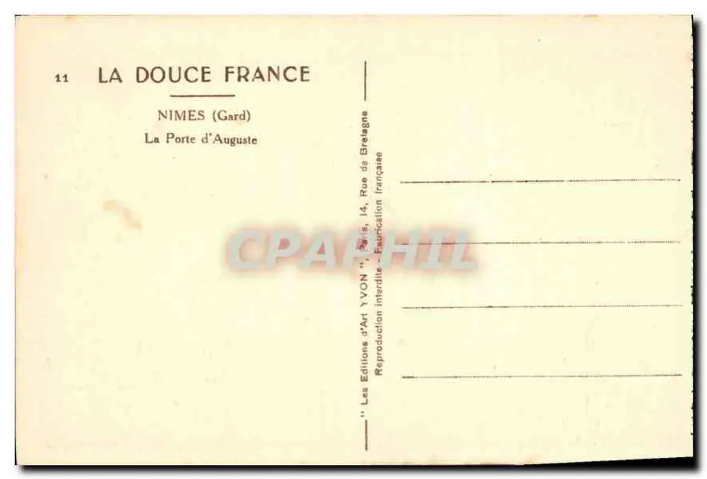Nîmes (Gard) — Ansicht der Porte d'Auguste — Verlag: Les Éditions d'Art YVON, Paris - Rückseite