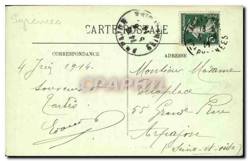 Tarbes — Visão geral sobre os Pirineus — LL. - Verso