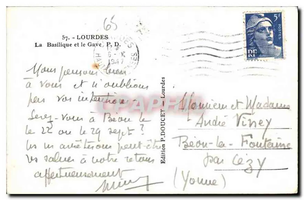 A Basílica e o Gave em Lourdes — Edição P. DOUCET, n°57 - Verso