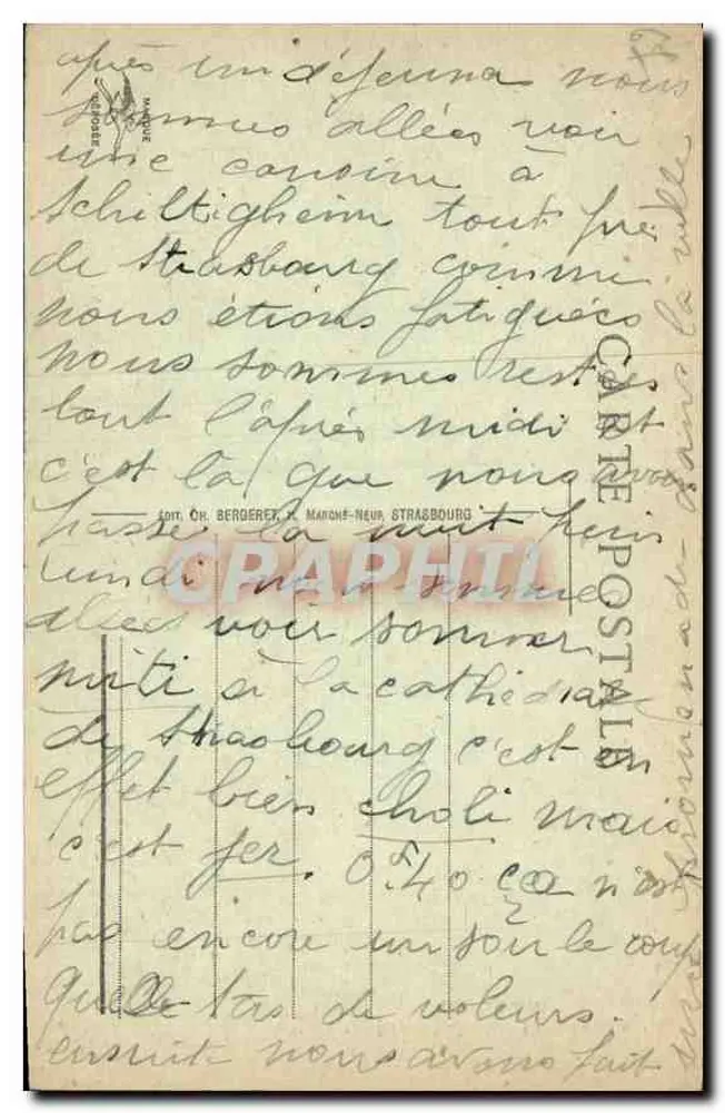Strasbourg - A Catedral — Editor CH. BERGERET, MARCHE-NEUF STRASBOURG, n°1 - Verso