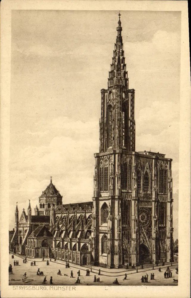 Estrasburgo, Catedral — vista da fachada e da torre sineira — editor Felix Loth, n° 716 - Frente
