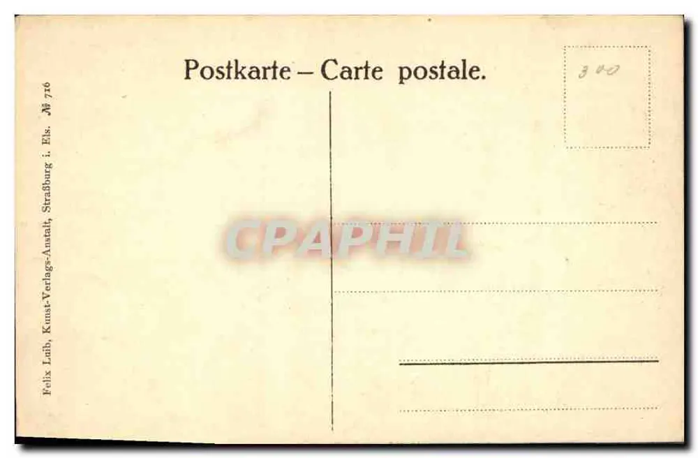 Estrasburgo, Catedral — vista da fachada e da torre sineira — editor Felix Loth, n° 716 - Verso