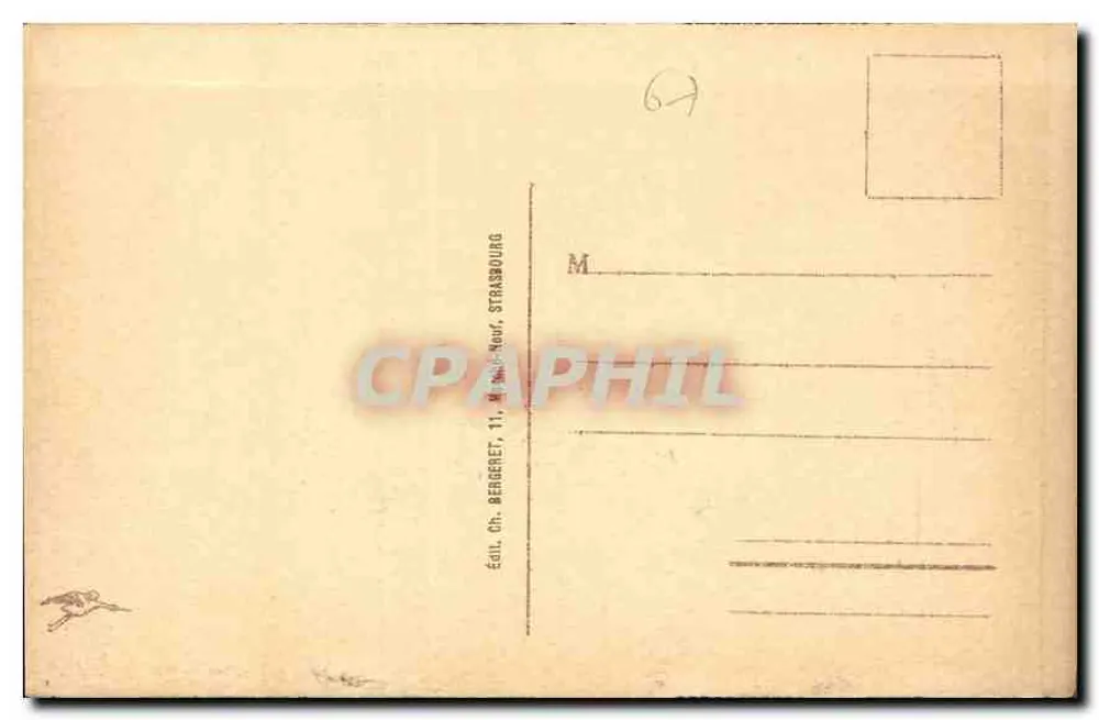 Katedra w Strasburgu — widok fasady i strzały — Wydawca Ch. Bergeret, Strasburg - Rewers