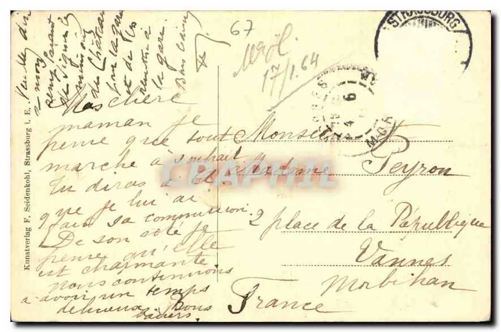 Strasbourg — A Catedral — Kunstverlag F. Söldenholz, n° 1005 - Verso