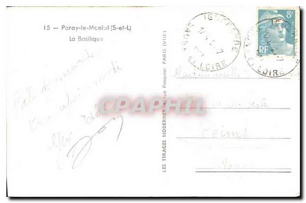 Paray-le-Monial (S-et-L) — A Basílica — Editor Les Tirages Modernes, n°15 - Verso