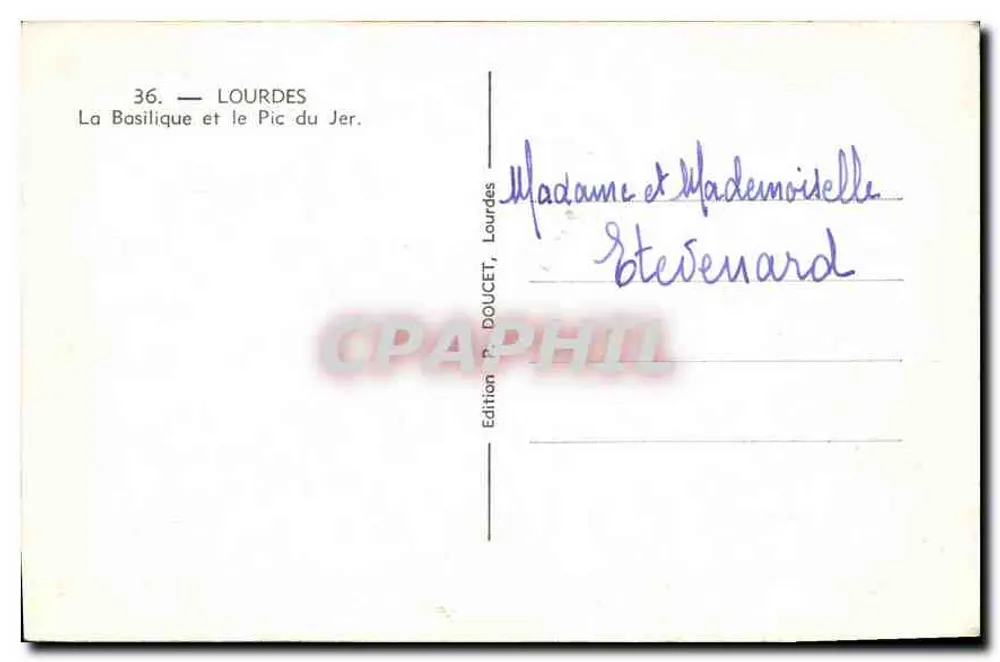 Lourdes — A Basílica e o Pic du Jer — Edição P. DOUCET - Verso