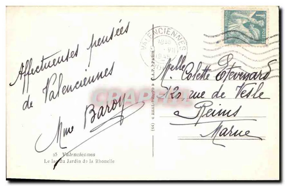 Garten von La Rhoncelle — Ansicht des Sees mit Kiosk — Verlag C.A.P. Paris, Nr. (44) - Rückseite