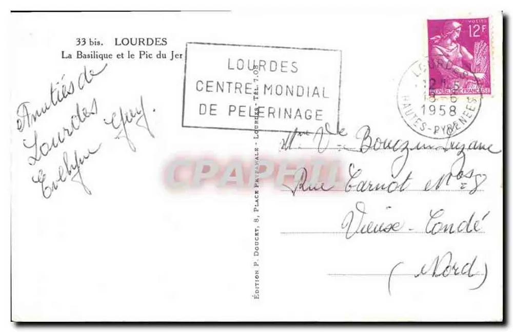 Lourdes — La Basilique et le Pic du Jer — Édition P. Doucet - Verso