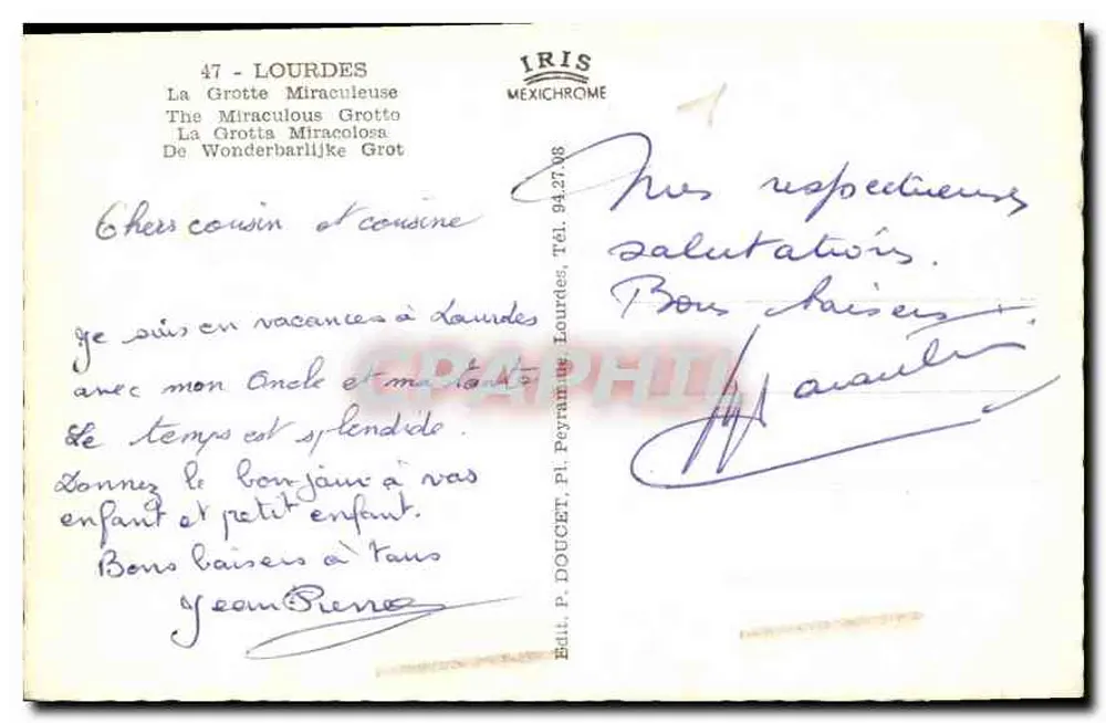 Cudowna jaskinia w Lourdes — wydawca IRIS MEXICHROME, n°47 - Rewers