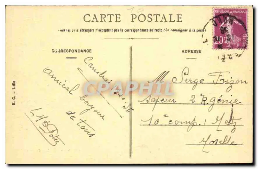 Cambrai — Praça Fénélon — Jato d'água — A la Civette — 3, Praça das Armas - Verso