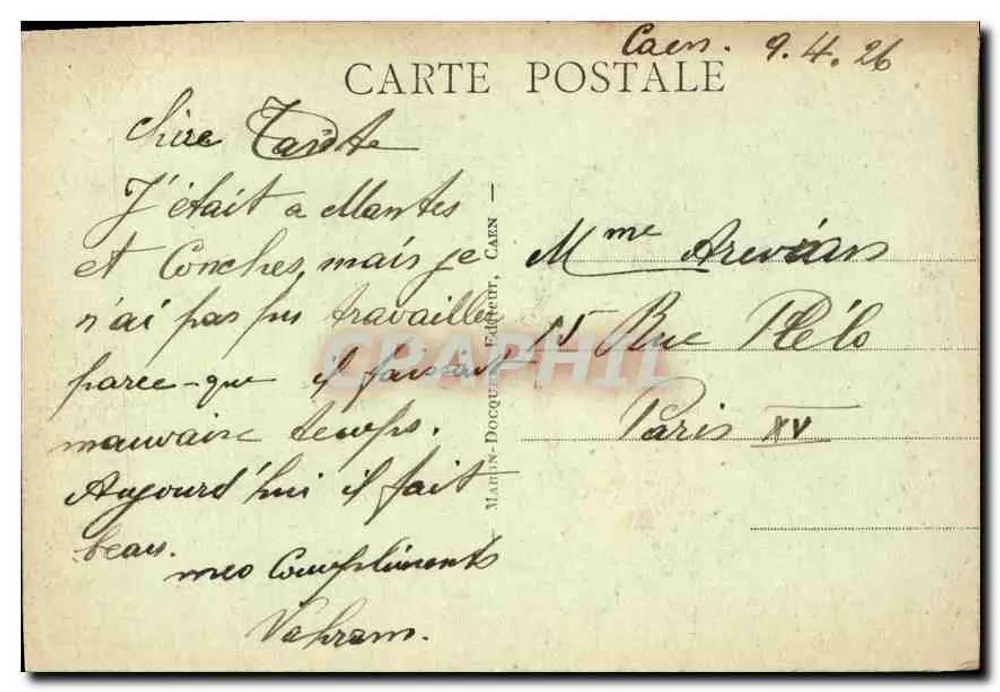 Caen — Vista geral — editor Martin-Docquet, Caen, n°66 - Verso