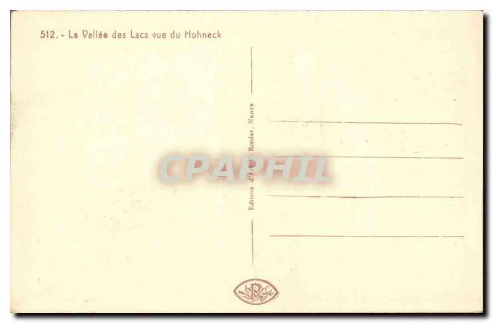 La Vallée des Lacs — Ansicht vom Hohneck — Éditions du P. Reeder, Nancy - Rückseite