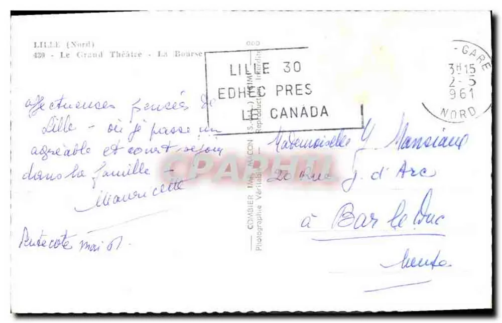 Lille (Nord) - Das Grand Theatre - Die Börse — Verlag: Combier (Lille) - Rückseite