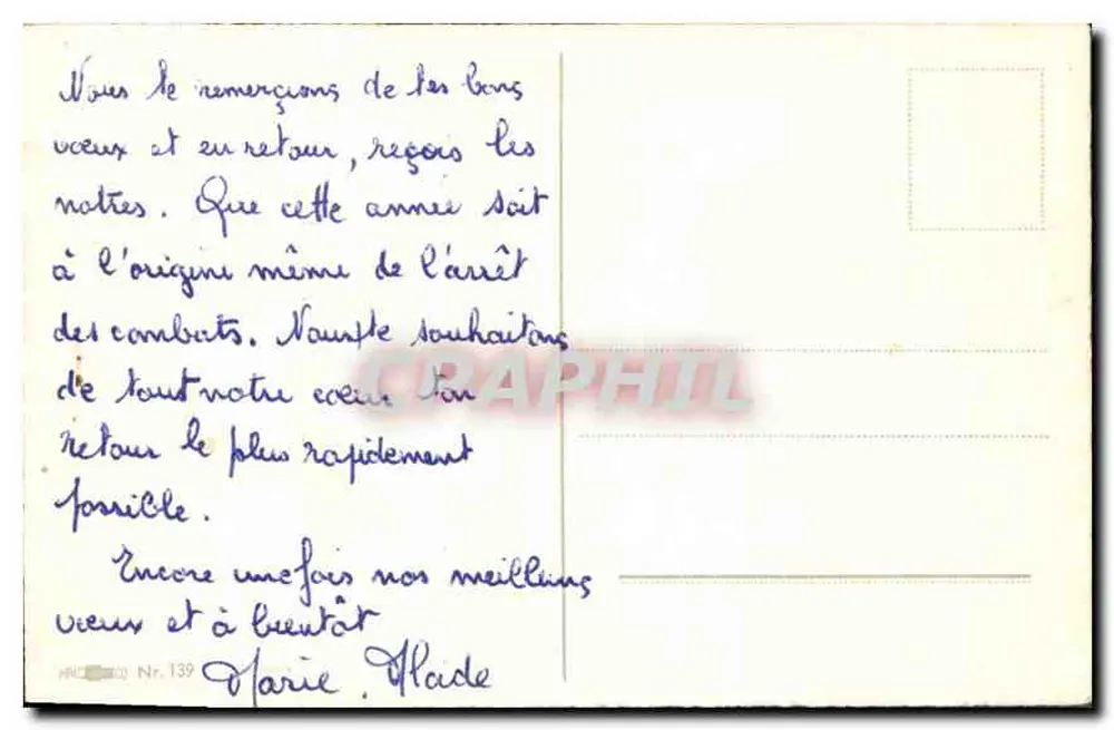 Bukiet sosnowy i traw z kłębkiem — Szczęśliwego Nowego Roku — wydawca HNICO Nr. 139 - Rewers