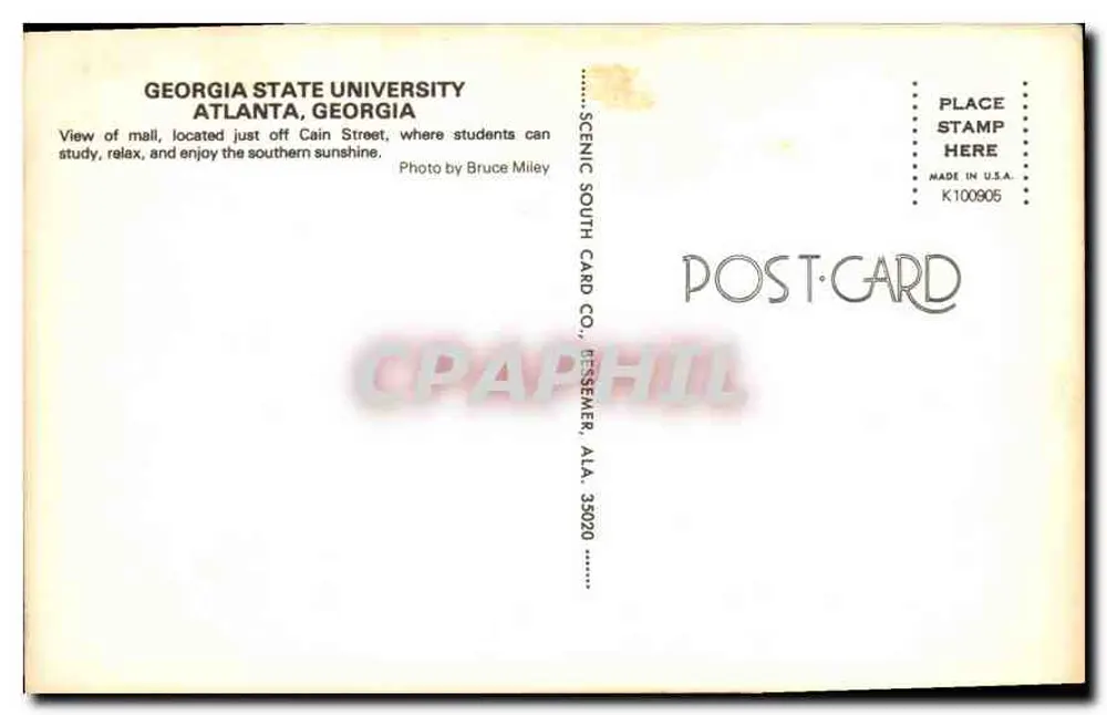 Georgia State University — Ansicht des Campus, Atlanta, Georgia — Scenic South Card Co. - Rückseite