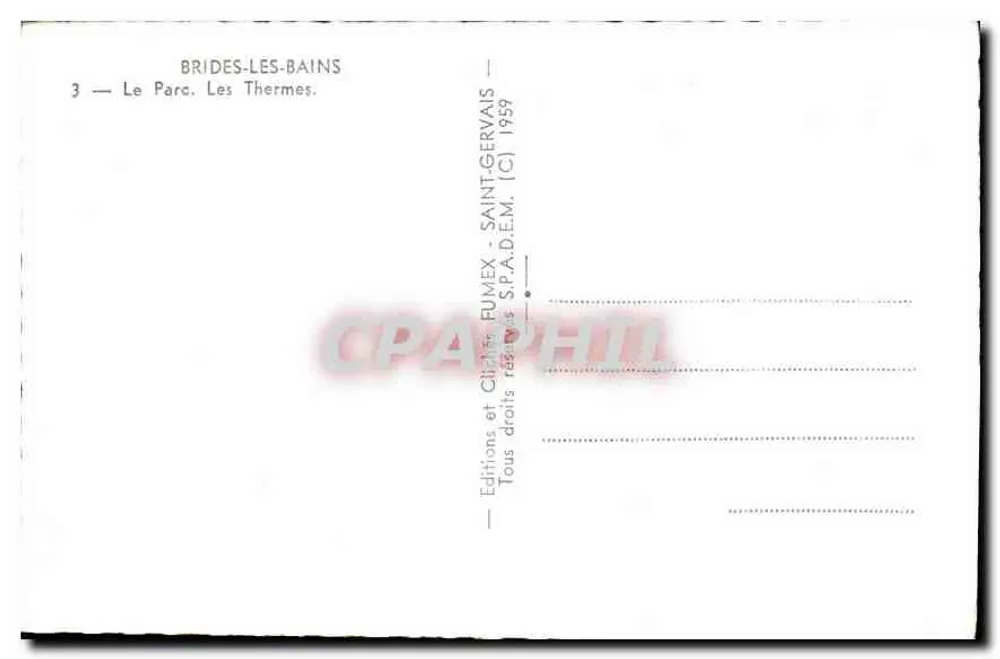 Brides-les-Bains — O Parque. Os Termas — Edições e Clichês Fumex - Verso