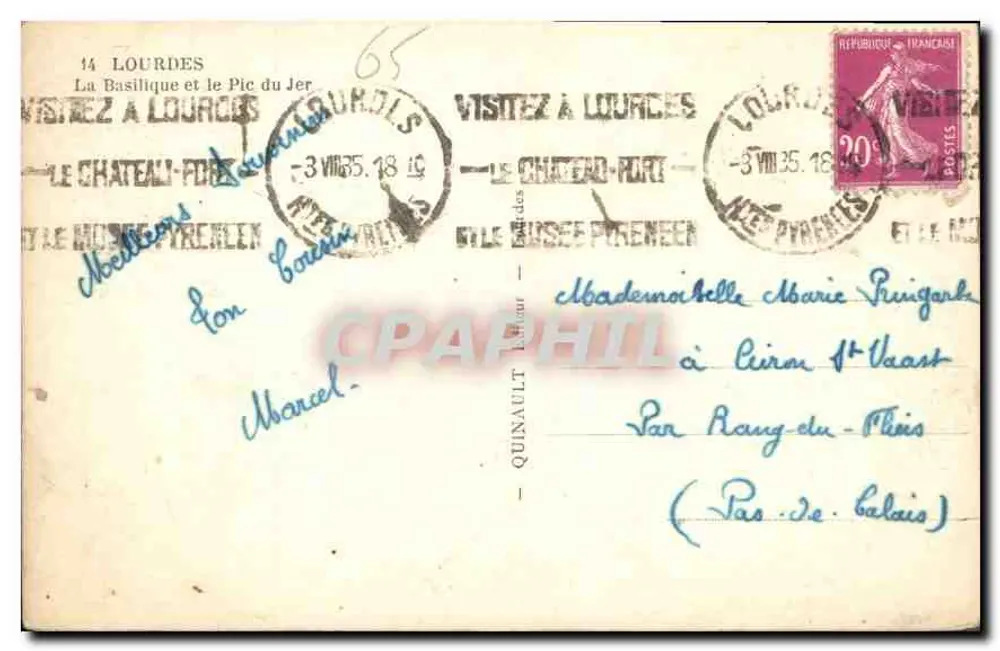 Lourdes — A Basílica e o Pic du Jer — editor Quinault - Verso