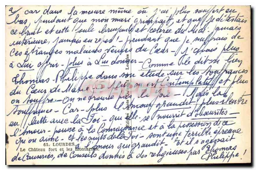 Der befestigte Schloss von Lourdes — Berge im Hintergrund — Verlag 'Lan' Nr. 65 - Rückseite