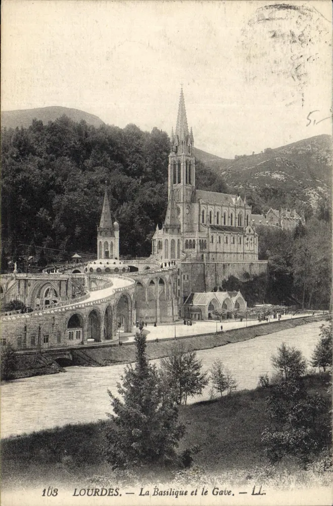 Lourdes — A Basílica e o Gave — LL. — n° 103 - Frente