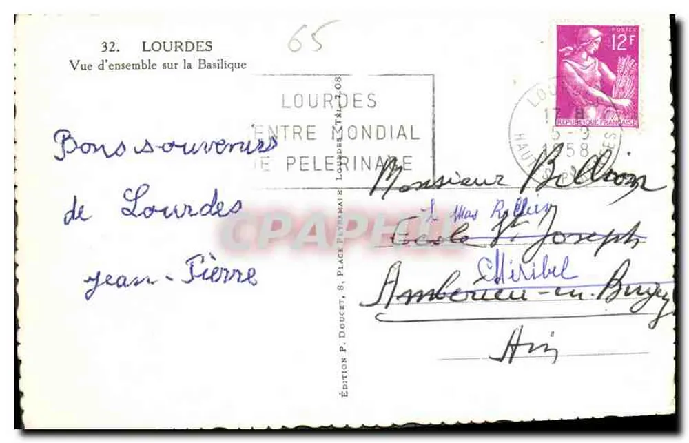Lourdes — Vista geral da Basílica — Edição P. Doucet - Verso