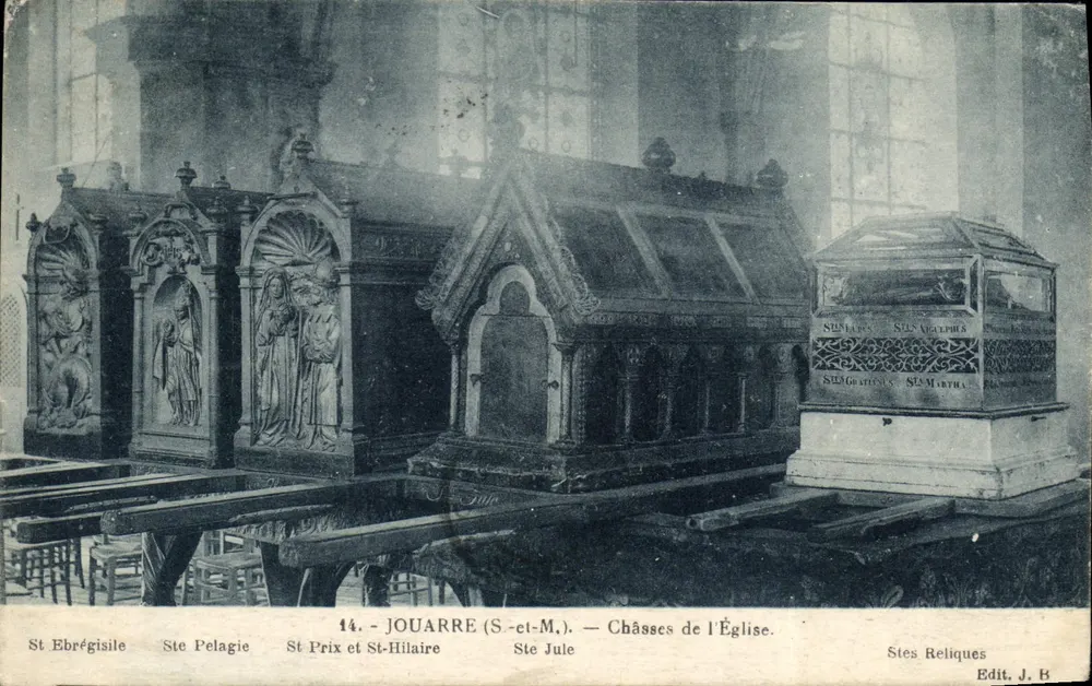 Jouarre (S.-et-M.) — Reliquiare der Kirche — Sts Ebrégisile, Ste Pelagie, St Prix und St Hilaire, Ste Jule, Stes Reliques - Vorderseite