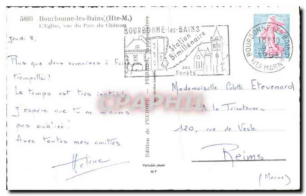 Bourbonne-les-Bains — Die Kirche, Blick vom Schlosspark — Édition de l'Europe - Rückseite