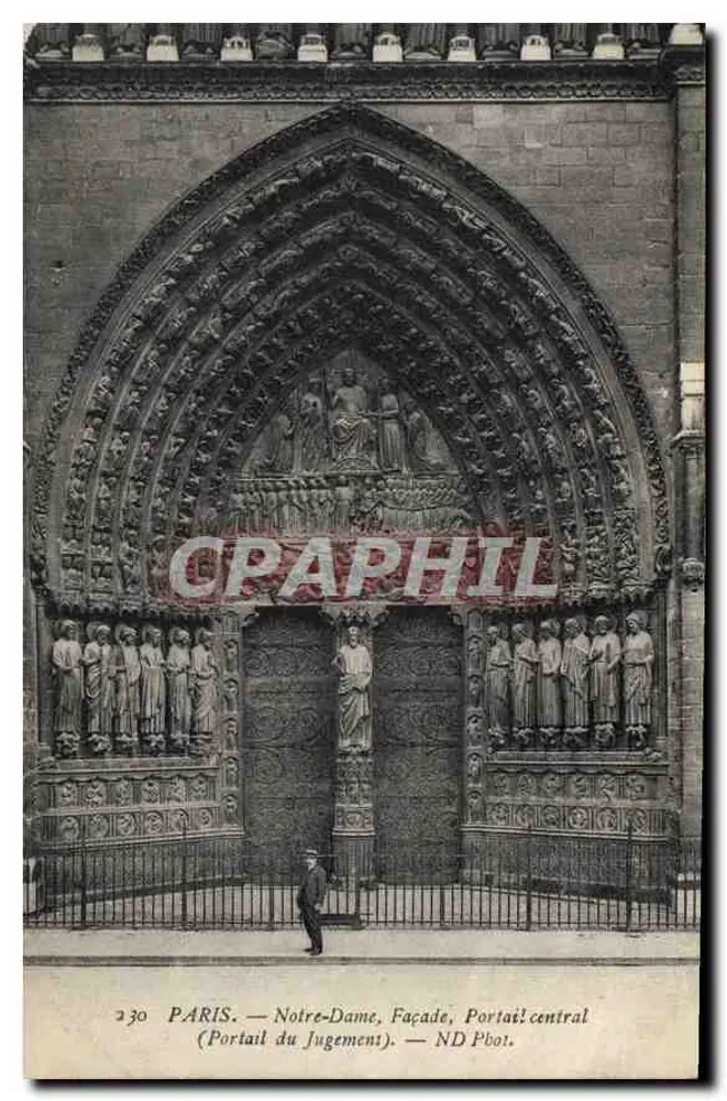 Paris — Notre-Dame, Fassade, Zentralportal (Portal des Gerichts) — ND Pbot. - Vorderseite