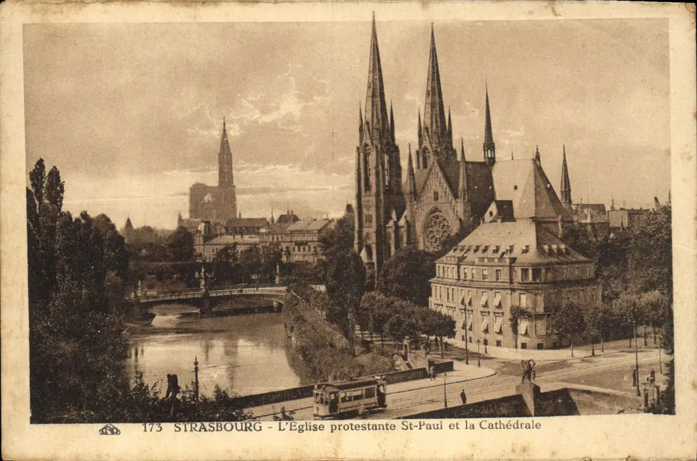 Straßburg - Evangelische Kirche St-Paul und die Kathedrale — unbekannter Verleger, Nr. 173 - Vorderseite